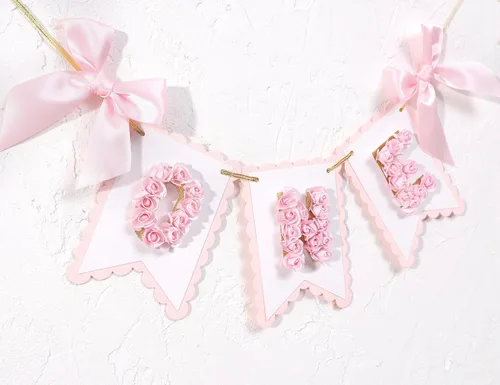 Vista 3 de Cartel de flor para silla alta de primer cumpleaños – Cartel de un cumpleaños rosa y dorado, decoración de princesa de primer cumpleaños, cartel