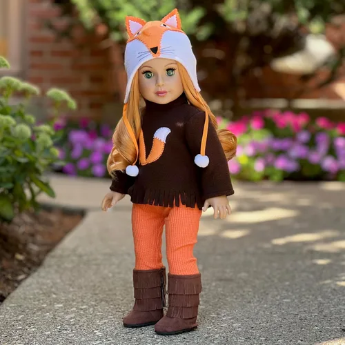 Vista 6 de Foxy - Ropa para muñecas de 18 pulgadas, traje de 4 piezas, sombrero, blusa, leggings y botas. (Doll no incluido)
