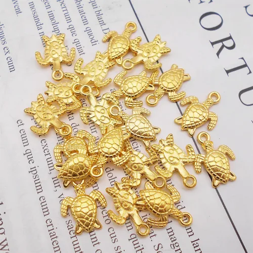 Vista 4 de 100 piezas de aleación de metal mini tortuga marina pulsera encanto tortuga oro pendiente colgante collar colgante DIY joyería fabricación arte