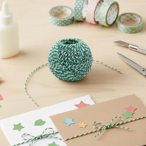 Vista 9 de Cuerda de algodón orgánico verde y blanco – 200 pies para envolver, hornear, carnicero, manualidades, proyectos de bricolaje, Pascua, Navidad
