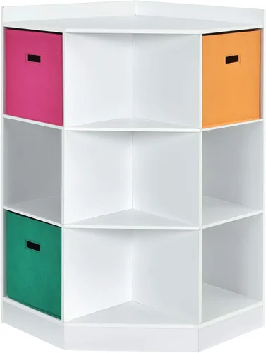 Vista 10 de HONEY JOY Organizador de almacenamiento de juguetes para niños, armario de almacenamiento de 9 cubos de juguetes con estante de exhibición y 3