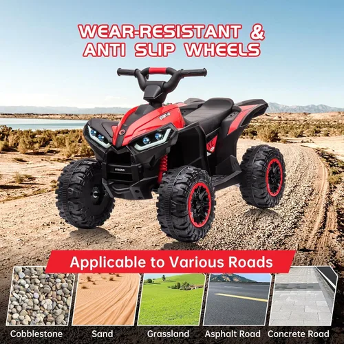 Vista 5 de 12V Kids Ride On ATV, alimentado por batería, eléctrico de cuatro ruedas Rojo