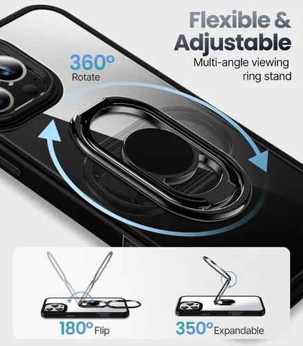 Vista 3 de Shields Up Funda para iPhone 16 Pro con Soporte, Funda de Teléfono Transparente con Soporte de Doble Anillo [Ajustable y Plegable] Cubierta
