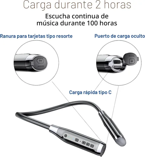 Vista 5 de Kinobo - Auriculares Bluetooth con tira para el cuello, Bluetooth 6.0, 120 horas de reproducción, resistencia al agua IPX7, auriculares deportivos