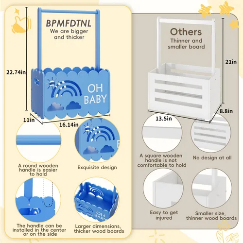 Vista 3 de Caja de madera para baby shower para niños y niñas, regalos de canasta para nuevos padres, regalo de bienvenida para bebé, adecuado para el embarazo