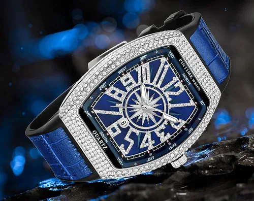 Vista 3 de Gosasa Reloj Tonneau único de moda para hombre con diamantes de imitación de cuarzo con correa de goma