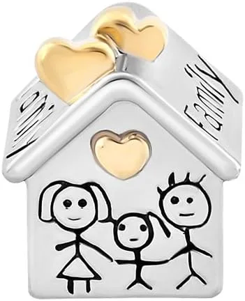 Vista 3 de Family House - Abalorio dorado con forma de corazón para pulseras, Cobre, Cobre