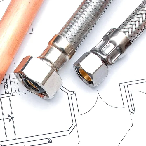 Vista 7 de EverFlow - Conector para grifo de 8 pulgadas, acero inoxidable, 27108-NL-2-G, tuercas de latón trenzadas, 1/2 pulgada IPS X 3/8 pulgada rosca