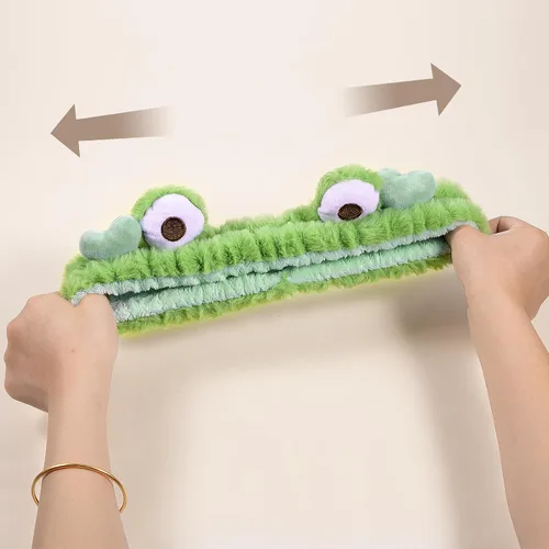 Vista 3 de Miroksh Diadema Kawaii esponjosa para spa, linda diadema de rana verde para mujeres y niñas, lavado de cara, maquillaje, fiesta de niños, forro