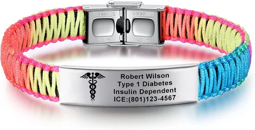 Vista 14 de Pulseras de alerta médica para mujeres Pulseras de identificación médica personalizables para hombres, niñas y niños Pulseras médicas trenzadas