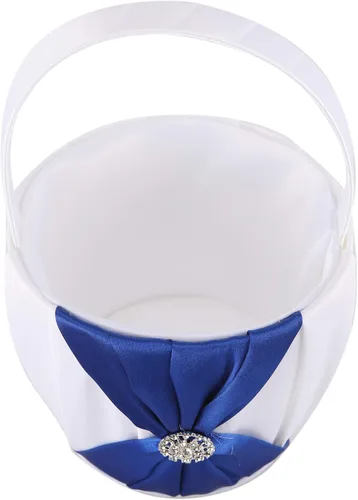 Vista 3 de Joyería de satén y cristal artificial para decorar la cesta de la niña de las flores de la boda (azul)