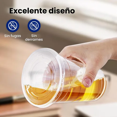 Vista 6 de 100 unidades de vasos de plástico transparente de 16 onzas con tapas y pajitas, caja dispensadora organizada, vasos desechables resistentes