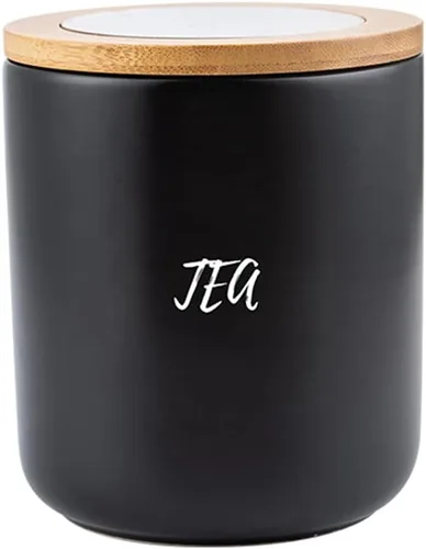 Vista 12 de Sello de almacenamiento de alimentos de cerámica de color puro Pot Spice Jar Sugar Bowl con tapa de bambú-café-negro