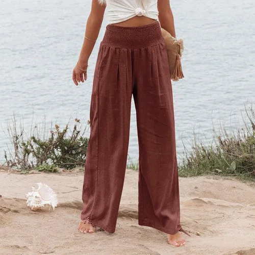 Vista 5 de Cotton Linen Pants Women's Casual Wide Leg Palazzo Pants, Casual High Waisted Palazzo Pants with Pockets
