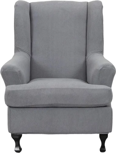 Vista 26 de NILUOH Funda para silla Wingback, 2 piezas, fundas elásticas de elastano para silla con respaldo de ala, funda lavable para sillones con respaldo