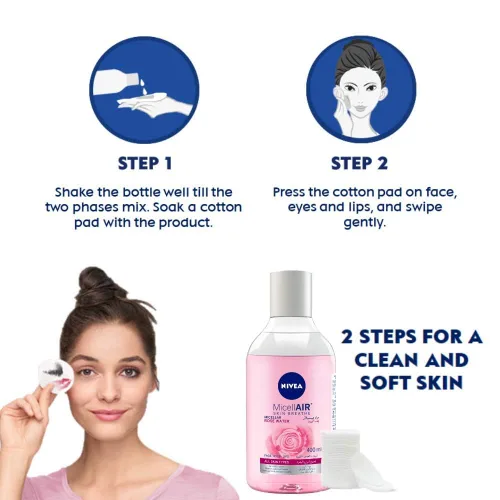 Vista 3 de NIVEA Agua limpiadora micelar, Skin Breathe Rose MicellAIR, 13.5 fl oz