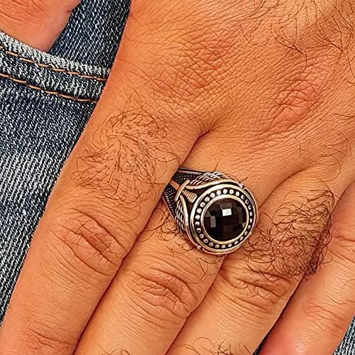 Vista 3 de Anillo de lujo de plata de ley 925 maciza con piedra de zafiro azul simulada para hombre