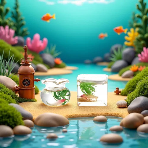 Vista 2 de 2 peceras en miniatura, 1: 12 casas de muñecas en miniatura de cristal Goldfish Tank Desktop Dollhouse Adornos para decoración de escenas de jardín