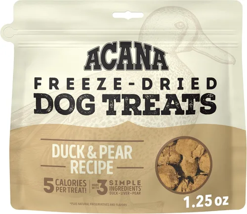 Vista 9 de ACANA Singles - Golosinas para perros sin granos, ingredientes limitados y liofilizadas con pato y pera, bolsa de 3.25oz