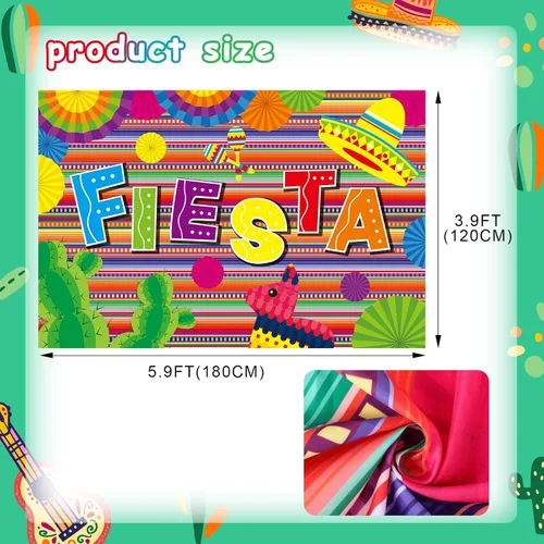 Vista 2 de Pancarta de fondo de fotografía con temática mexicana y Cinco de Mayo impreso de plástico para cabina de fotos mexicana, 51 x 86.6 pulgadas