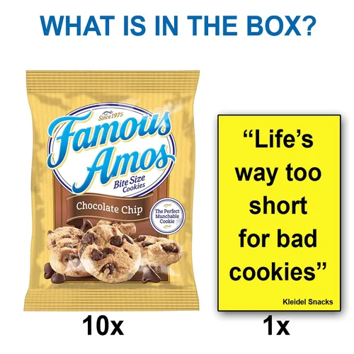 Vista 3 de Kleidel Famous Amos - Galletas con chispas de chocolate, 10 unidades, 2 bolsas de 0.01 onzas, galletas con chispas de chocolate, paquete variado