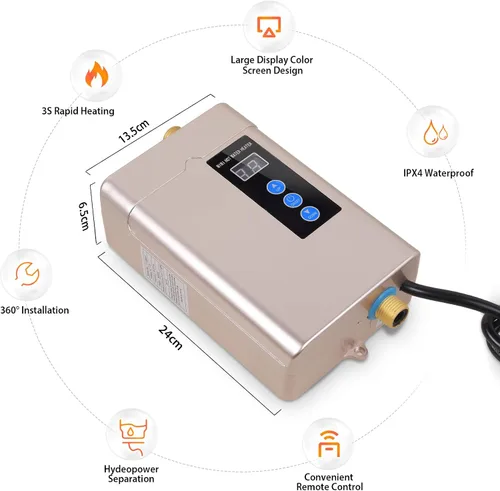 Vista 4 de Calentador de agua eléctrico sin tanque, pequeño calentador de agua instantáneo para fregadero de cocina, 3000 W 110 V, con pantalla digital LCD