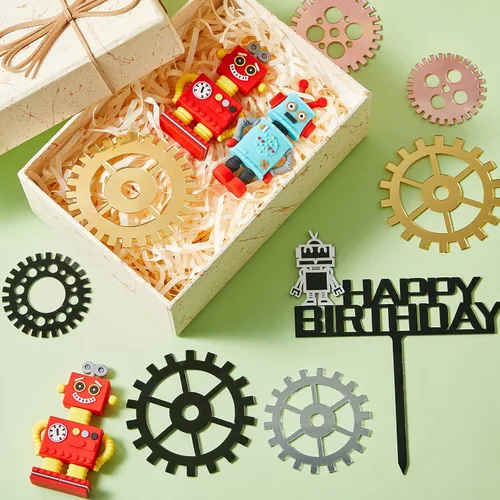 Vista 5 de Jetec 11 piezas de decoración de pastel de cumpleaños de robot, decoración de cupcakes, decoración de fiesta de cumpleaños con temática de robot