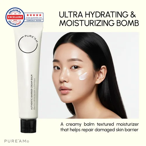 Vista 4 de PURE'AM Crema hidratante orgánica coreana de reparación de barrera, crema de ceramida para piel seca y sensible, bálsamo facial hidratante