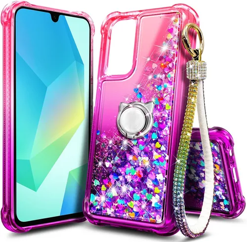 Vista 15 de Funda compatible con Samsung Galaxy S24-FE Aqua/Purple Funda líquida flotante con purpurina linda con protector de pantalla de vidrio templado