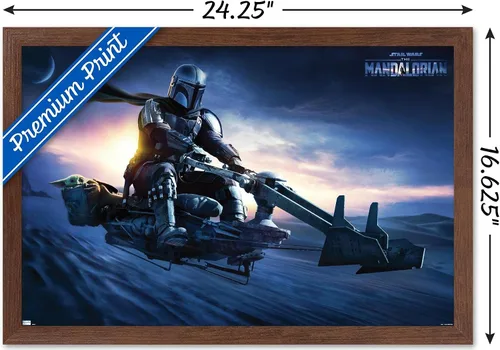 Vista 12 de Star Wars: The Mandalorian - Póster de pared Grogu Sunset Speeder, 34 pulgadas de largo x 22.4 W, versión premium sin marco