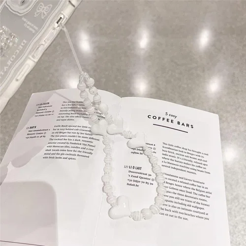 Vista 5 de Casechics Compatible con iPhone 13 Pro, pajarita de cristal, blanco Delgado, suave, transparente, con cadena de pulsera, para mujeres y niñas