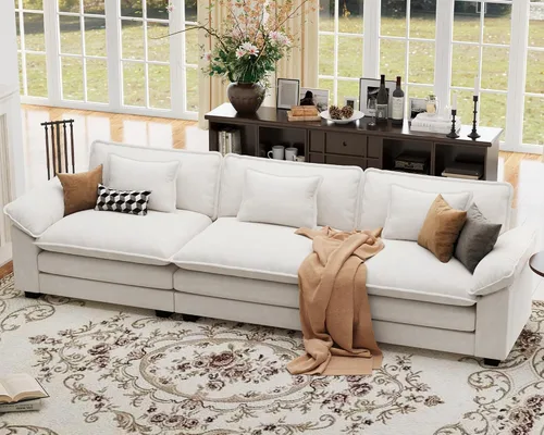 Vista 56 de Sofá modular de gran tamaño de 154 pulgadas, cómodo sofá en forma de U con 3 otomanas móviles, sofá moderno de felpilla de 7 plazas para sala
