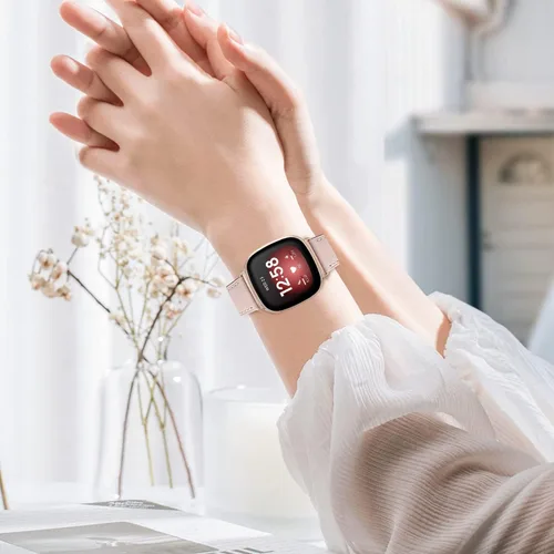 Vista 4 de Correas de cuero genuino de alta calidad compatibles con reloj inteligente Fitbit Sense/Fitbit Versa 3, correa de repuesto profesional y clásica