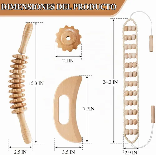 Vista 6 de 3 Piezas Herramientas de Masaje de Terapia de Madera Masajeador de Drenaje Linfático Masajeador de Madera Herramientas de Escultura Corporal