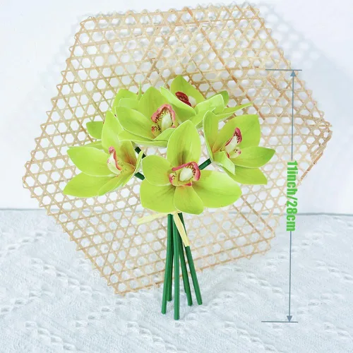 Vista 3 de Orquídeas artificiales Cymbidium - Orquídeas artificiales, 12 racimos de flores artificiales para exteriores, arbustos verdes, plantas