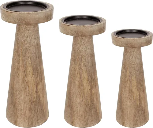Vista 6 de Juego de 3 portavelas de madera de mango, 12 pulgadas, 10 pulgadas, 8 pulgadas de altura (gris lavado)