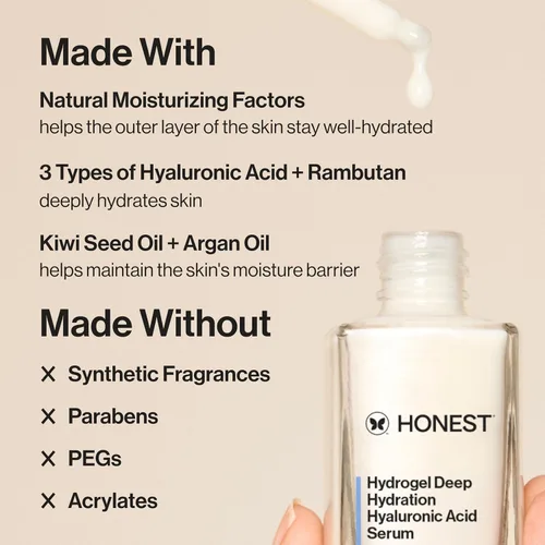 Vista 6 de Honest Beauty Paquete de hidrogel Crema de hidrogel hidratante + suero de ácido hialurónico de hidratación profunda Suave para pieles sensibles
