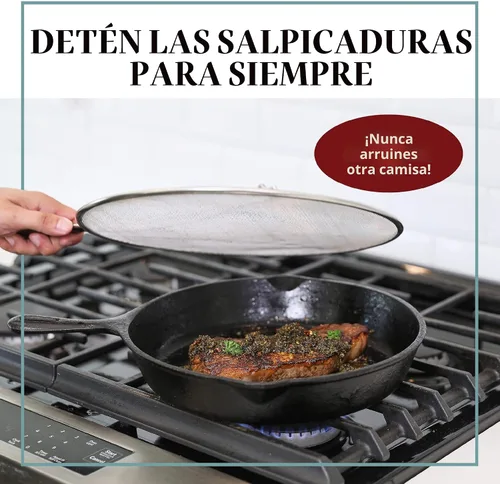 Vista 8 de Pantalla contra salpicaduras para sartén, protector de salpicaduras de grasa de acero inoxidable de 9.5 pulgadas, cubre salpicaduras de aceite