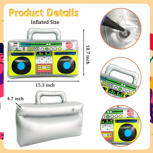 Vista 2 de 5 piezas de radio inflable Boombox teléfono móvil inflable, teléfono móvil retro para decoraciones de fiesta de los años 80 y 90, disfraz de hip