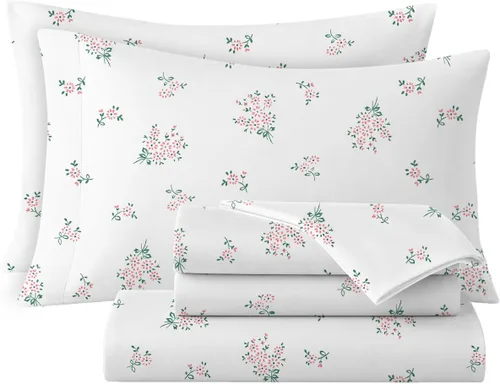 Vista 20 de HYPREST Blue Rose Floral Sheets Queen, 100% Cotton Percale Deep Pocket 16