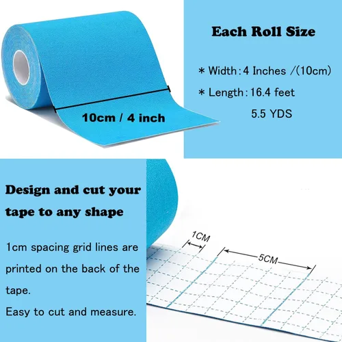 Vista 2 de 3 rollos de cinta impermeable sin cortar de 4 pulgadas, cinta atlética de 4 pulgadas, cinta atlética de 4 pulgadas, cinta de rodilla autoadhesiva