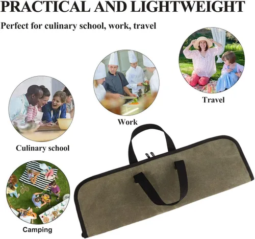 Vista 5 de Ruibo Bolsa de rollo de cuchillos de chef, estuche de transporte de cuchillos de lona encerada con asas duraderas, estuche portátil para cuchillos
