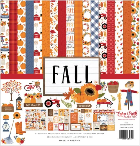 Vista 2 de Echo Park Collection Kit 12" X12" - Fiebre de otoño Autumn Cardstock Craft Supplies for Scrapbooking, Card Making, Journaling – 12 x 12, Double