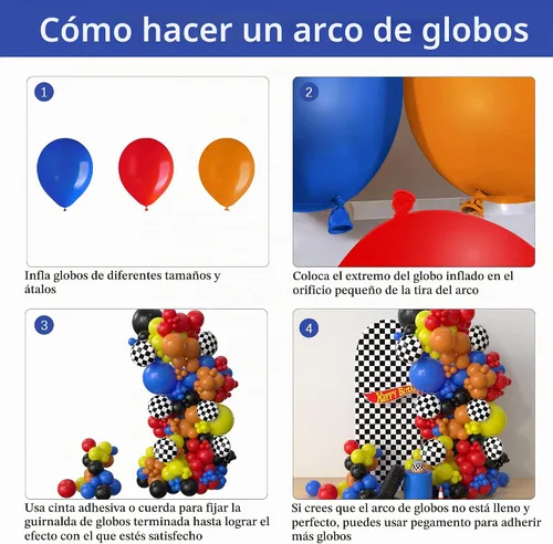 Vista 5 de Guirnalda de globos de cumpleaños con ruedas de coche de carreras