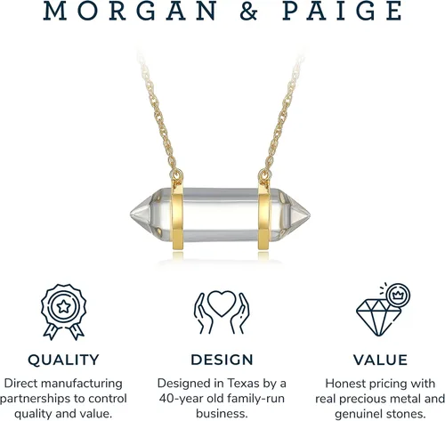 Vista 5 de MORGAN & PAIGE Collar de cristal de cuarzo para mujeres, adolescentes y niñas, chapado en oro amarillo de 18 quilates, colgante delicado curativo