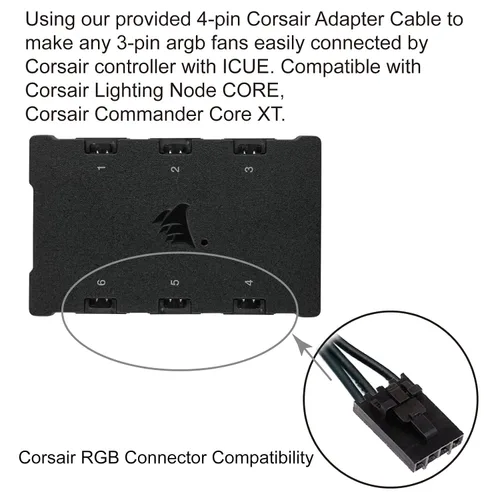 Vista 2 de Cable adaptador de 4 pines airgoo, solo para el conector RGB de 4 pines del controlador Corsair Commander Core XT, conversión a conector ARGB de 5 V