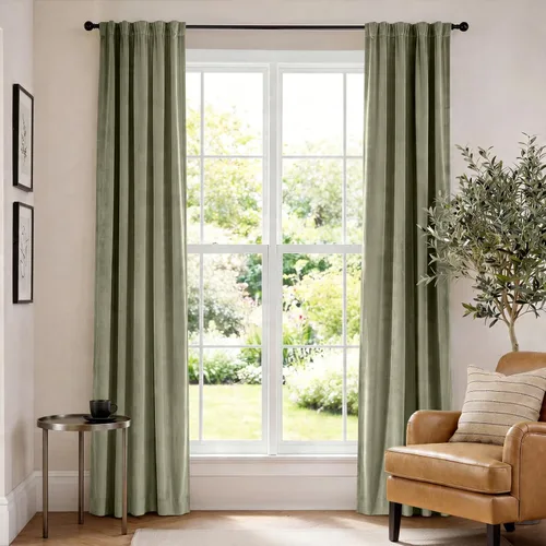 Vista 10 de Lazzzy Cortinas opacas de terciopelo beige de 84 pulgadas de largo con aislamiento térmico para oscurecer la habitación, cortinas forradas de lujo