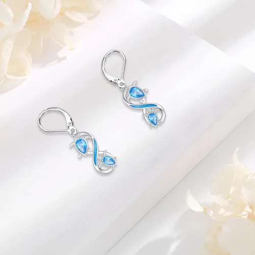 Vista 141 de Aretes colgantes de plata de ley con diseño de árbol de la vida, flor, abeja, animales, gato, colibrí, piedra lunar, turquesa, aretes con cierre