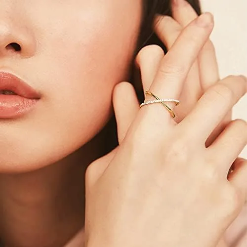 Vista 7 de AllenCOCO Anillos de oro para mujer, chapados en oro de 14 quilates, apilables, lisos, joyería de boda para niñas
