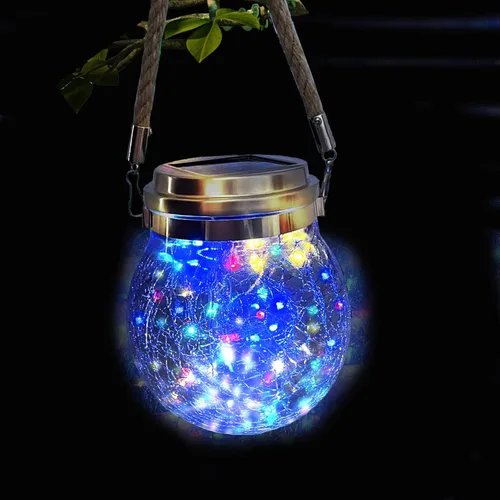 Vista 10 de Luces solares colgantes para exteriores, VGE Paquete de 2 luces de bola de vidrio agrietado con 30 LED decorativas, luces solares impermeables